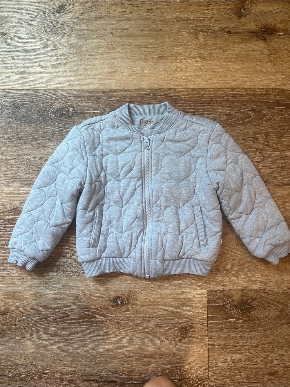 Little Sleepies Quilted Heart Bomber Jacket in Light Gray